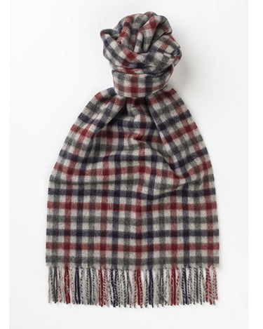 Joshua Ellis Grey X Blue Classic Check Brushed Cashmere Scarf